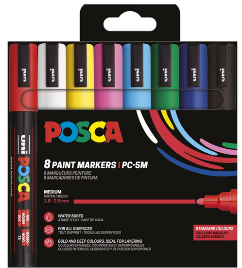 Maalitussit 8kpl Posca PC-5M - Perusvärit