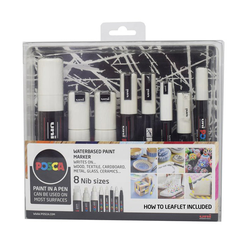 Paint Markers 8pcs Posca Assorted sizes - White