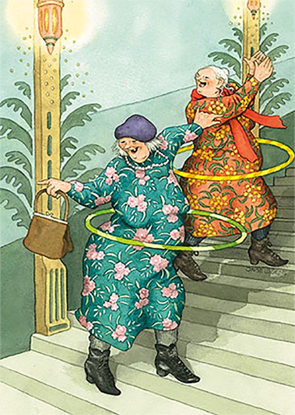 Postcard Inge Löök - Grannies and hula hoops