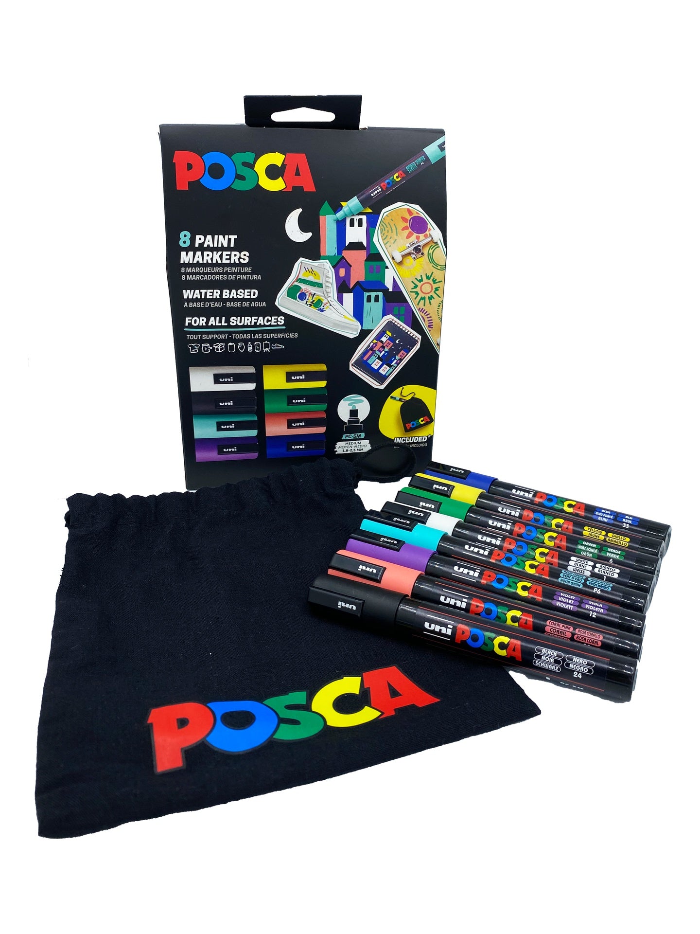 Maalitussit 8kpl Posca PC-5M + kangaspussi