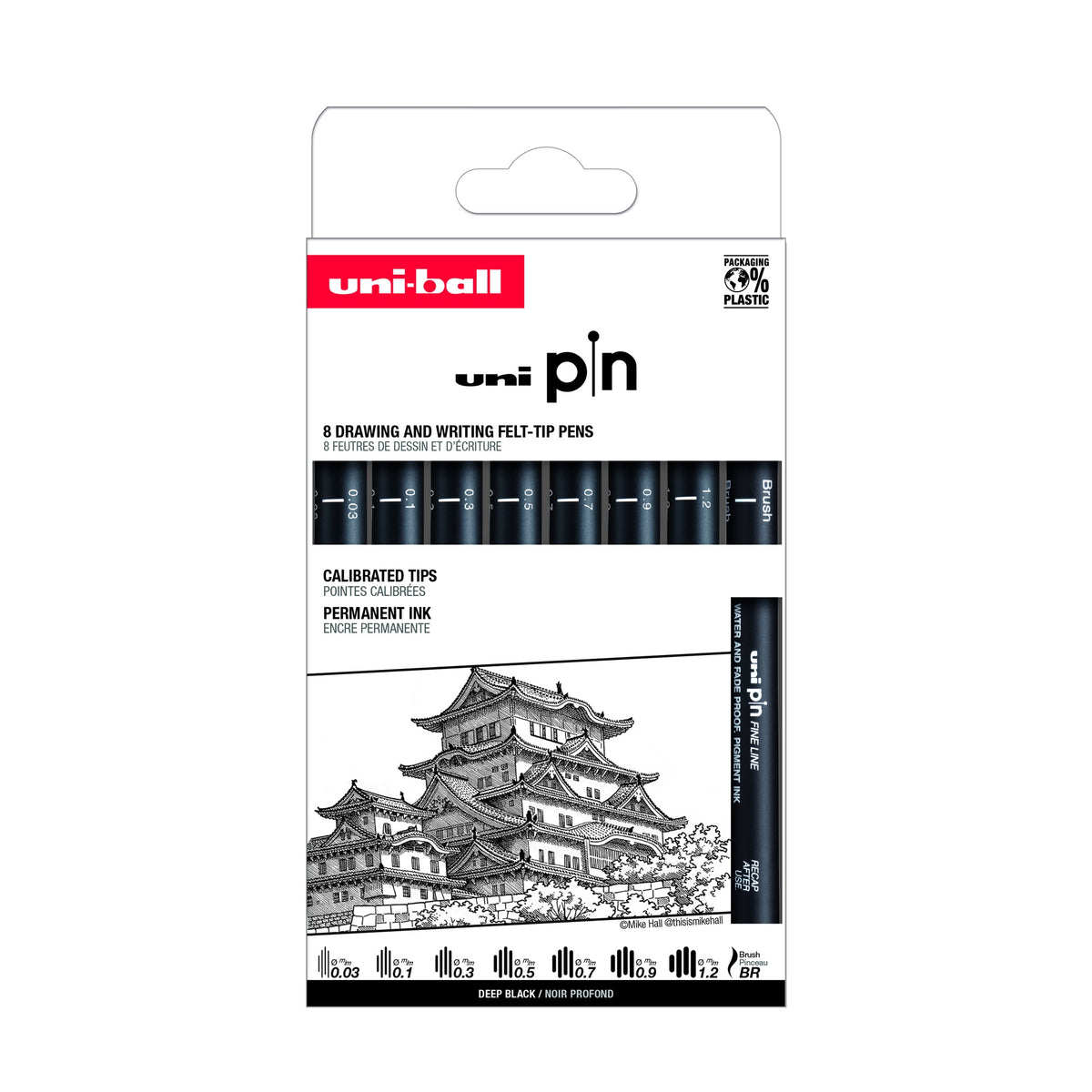 Fineliner Uni Pin - 8 pcs Classic Odd Sizes