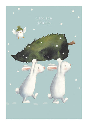 Christmas card Henna Adel - Bunnies carrying a tree