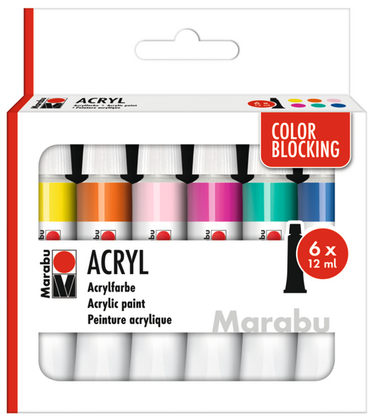 Akryylivärilajitelma 6x12ml Marabu - Color Blocking