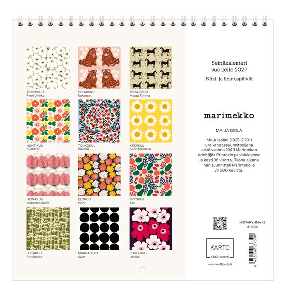 Seinäkalenteri Marimekko Unikko 2027
