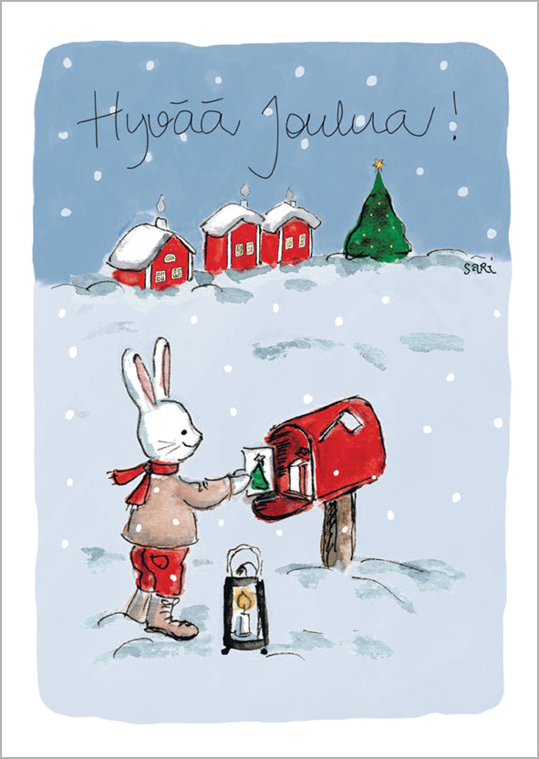 Christmas card Sari's Artwork - Bunny with mailbox, Merry Christmas