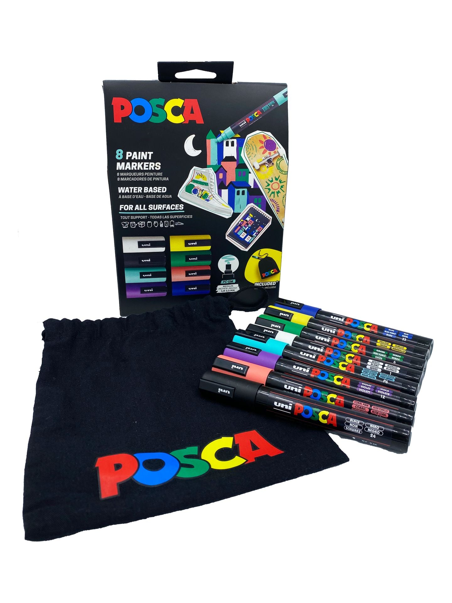 Maalitussit 8kpl Posca PC-5M + kangaspussi