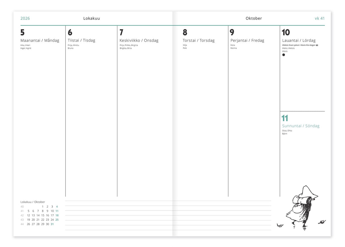 Weekly Diary A5 2026 Putinki Moomin - English