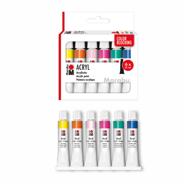 Acrylic paint assortment 6x12ml Marabu - Color Blocking