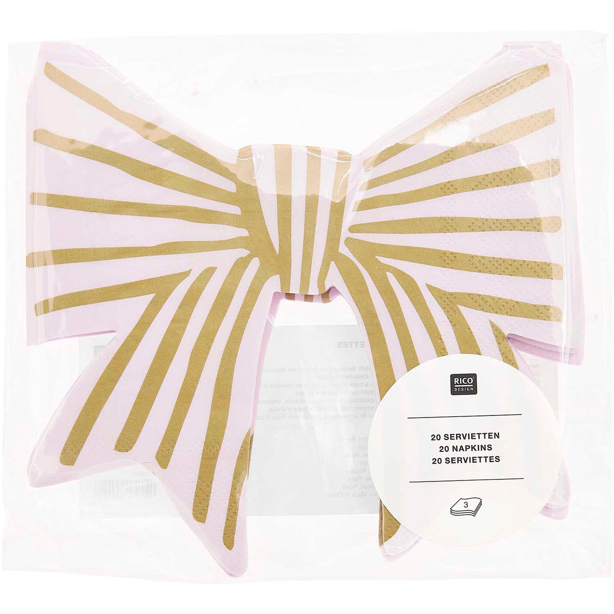 Napkin 20 pcs Rico Design - Striped bow set pink