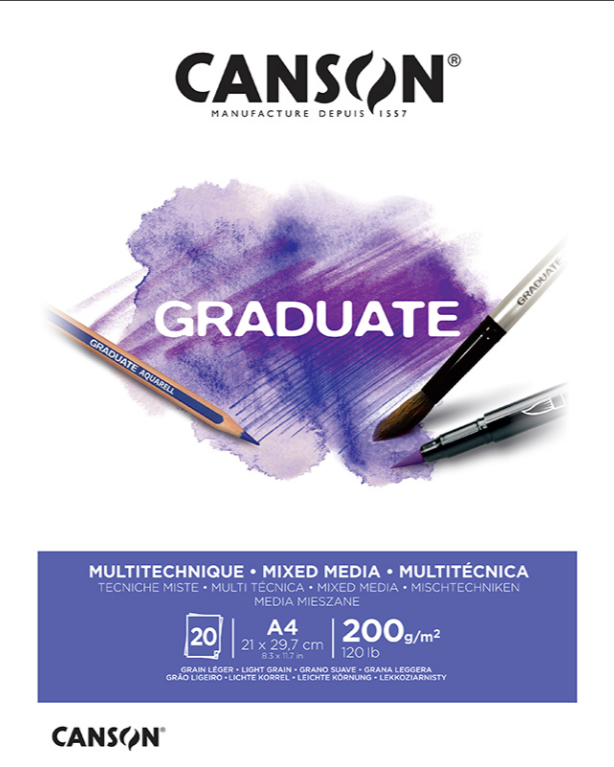 Art pad A4 Canson Graduate - Mixed Media 200g, white