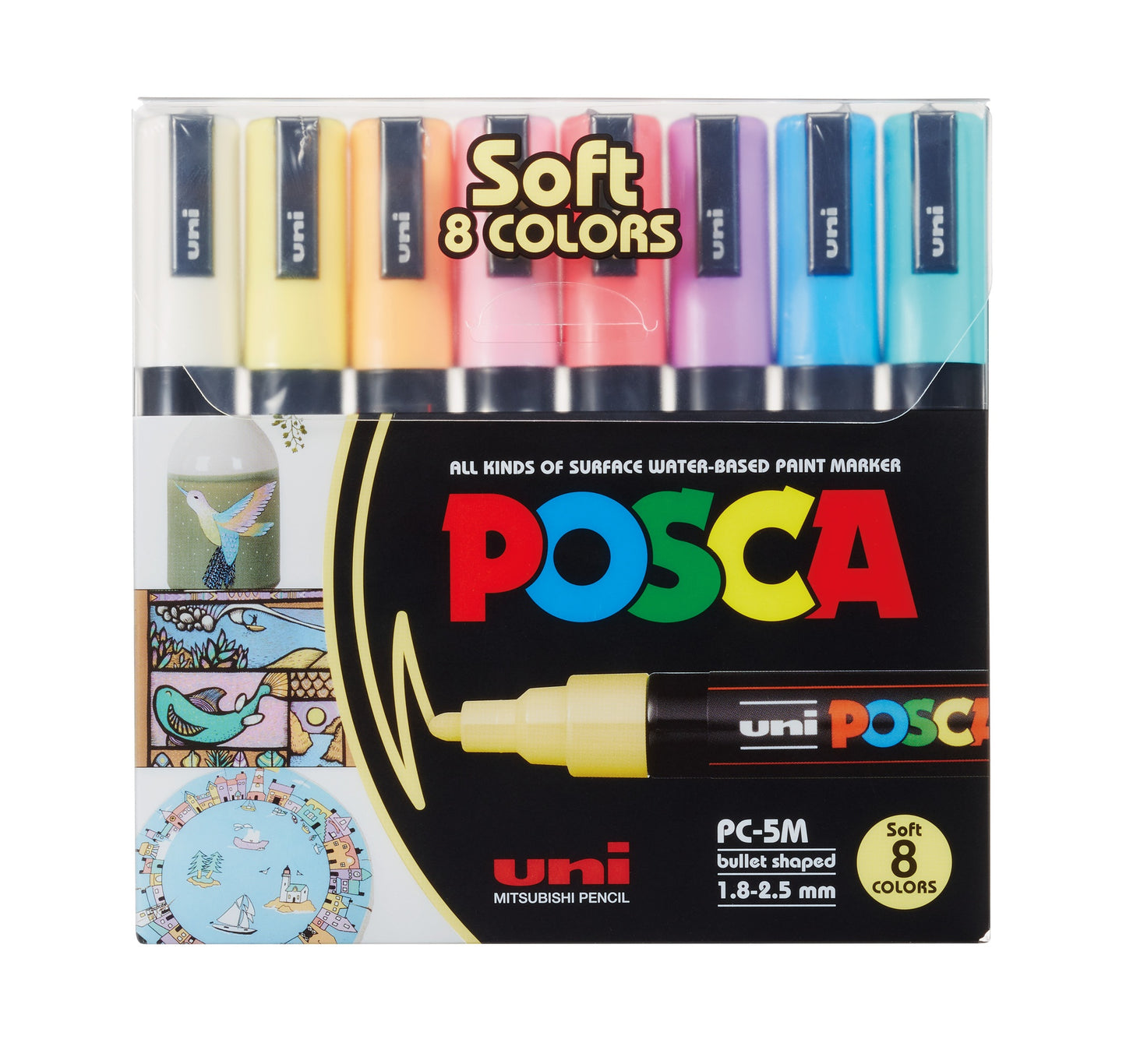 Maalitussit 8 kpl Posca PC-5M - Pastellivärit