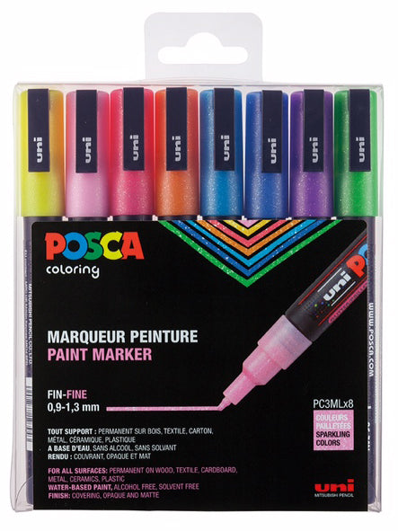 Maalitussit 8 kpl Posca PC-3ML - Glittervärit