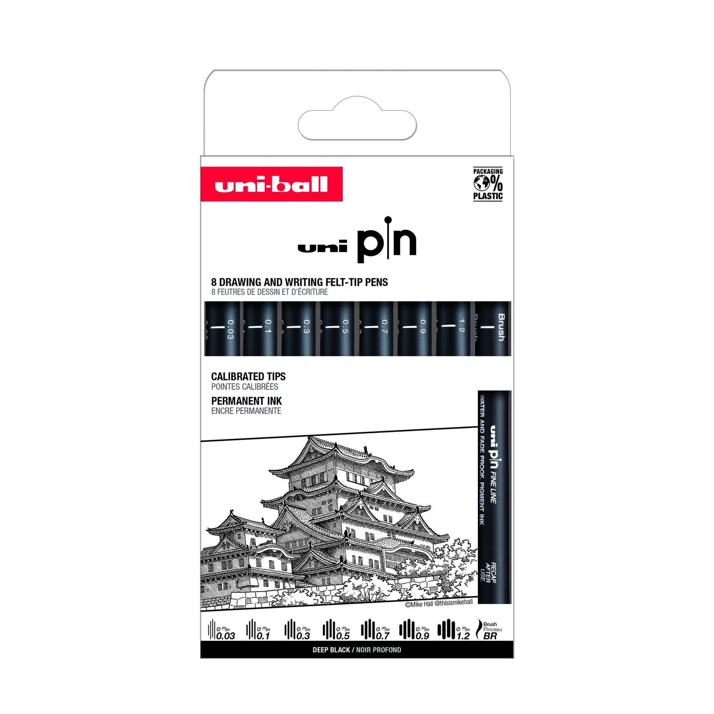 Fineliner Uni Pin - 8 pcs Classic Odd Sizes