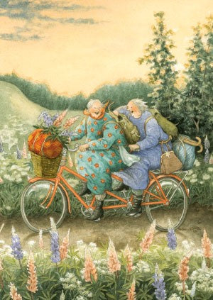 Postcard Inge Löök - Grandmothers riding a tandem
